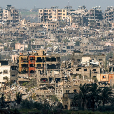 A view of the devastation in Gaza from Israel's southern border on March 19, 2024
