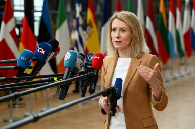 'There is a big problem of funding the defence industry,' Estonian Prime Minister Kaja Kallas saidEstonia's Prime Minister Kaja Kallas speaks to the press as she arrives to attend a European Council summit at the EU headquarters in Brussels on March 21