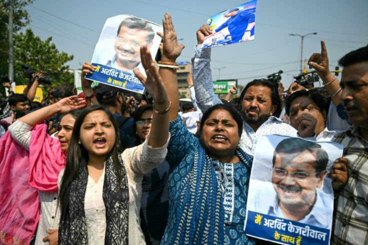 Hundreds of supporters from Kejriwal's Aam Aadmi Party took to the streets to condemn the leader's arrest