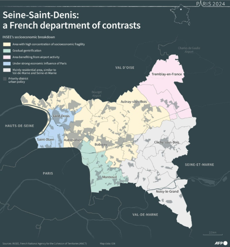 Map showing the socioeconomic breakdown in the French department of Seine-Saint-Denis, according to INSEE