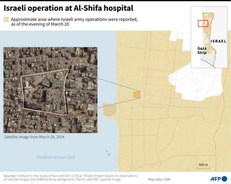 Map locating Al-Shifa hospital, the main hospital in Gaza, where the Israeli army launched a 'targeted operation' on March 18
