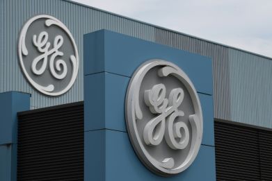 The logo of US giant General Electric in Belfort, eastern France, on June 3, 2019. General Electric is breaking up into three entities as of April 2, 2024
