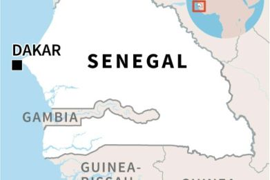 Map of Senagal locating the capital Dakar where lawmakers voted late Monday to delay this month's presidential election until December.
