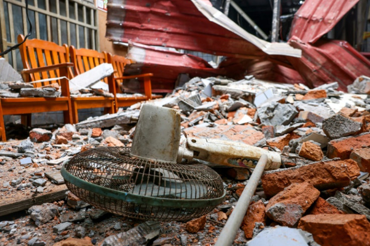 Debris are seen at a local temple following an earthquake in Hualien