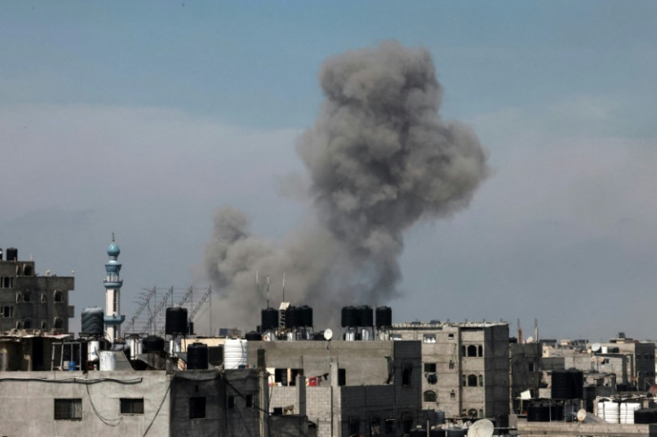 Smoke billows during Israeli strikes on Rafah in the southern Gaza Strip on April 9, 2024