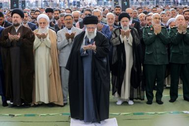 Iranian supreme leader Ayatollah Ali Khamenei leads the Eid al-Fitr prayer ceremony in Tehran on April 10, 2024