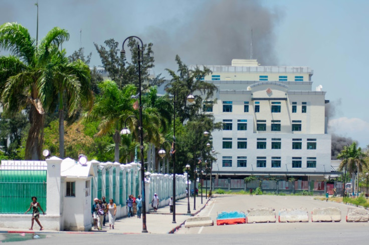 Smoke billows from the Ministry of Finance building in Haiti