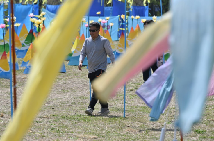 Jung Sung-wook, whose teenage son died when the overloaded Sewol ferry capsized in 2014, attends a memorial service to mark the anniversary