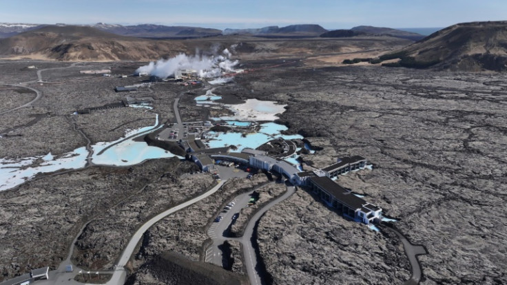 An earthen berm has been built to protect the Blue Lagoon geothermal spa