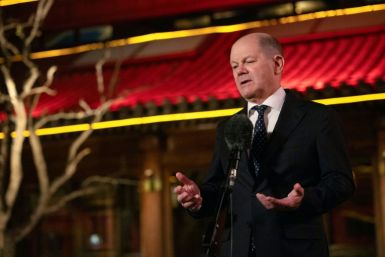 German Chancellor Olaf Scholz speaks during a press conference in Beijing