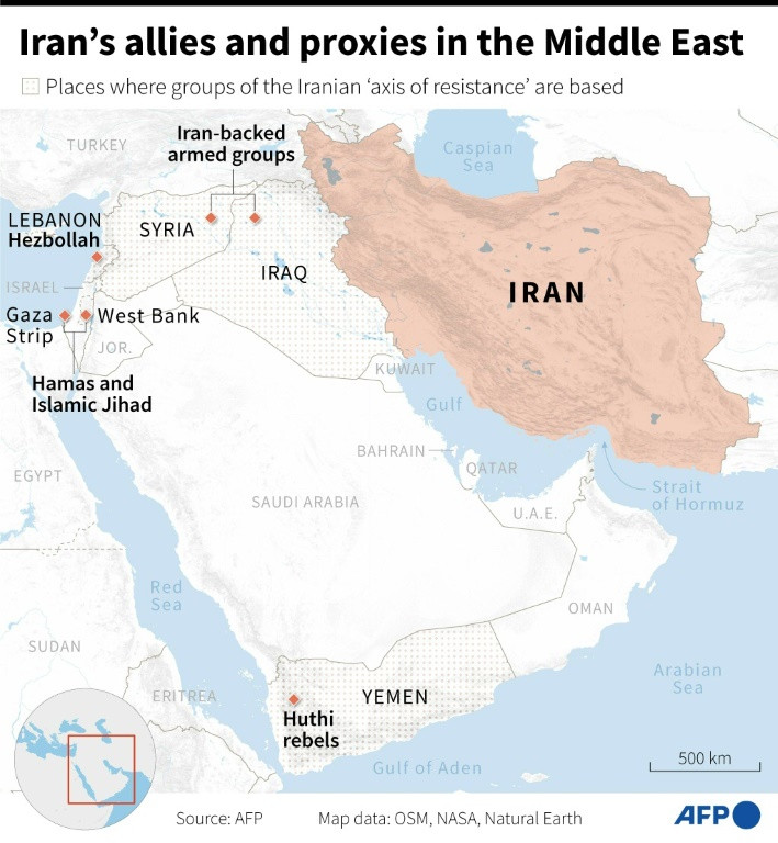 Places where groups part of the Iranian 'axis of resistance' are based in the Middle East