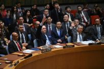 The UN Security Council votes on a resolution allowing Palestinian UN membership at United Nations headquarters in New York, on April 18, 2024