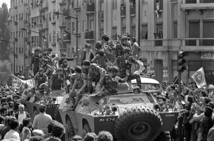 Crowds acclaimed soldiers in Lisbon on May 1, 1975, a year after the 'Carnation Revolution' ended Western Europe's longest-lived dictatorship