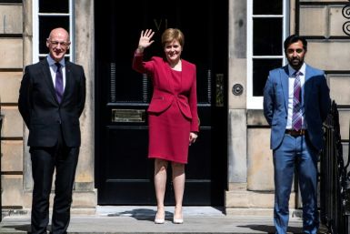 Yousaf took over from Nicola Sturgeon (C) as SNP leader and first minister