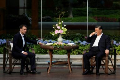 Chinese President Xi Jinping (R) and French President Emmanuel Macron met in China in April 2023