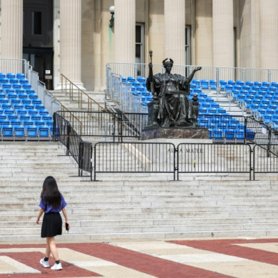A student walks inside Columbia University in New York City on May 6, 2024. Columbia, the prestigious New York university at the heart of US campus protests against the war in Gaza, announced Monday that it has canceled the main ceremony for graduating st