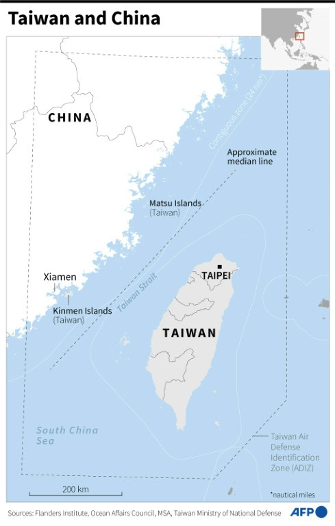 Map of Taiwan and China