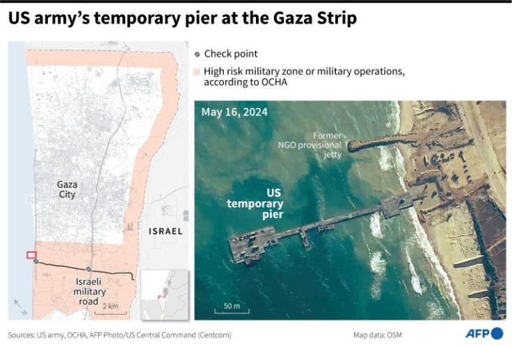 Map of the Gaza Strip showing the temporary pier built by the US army