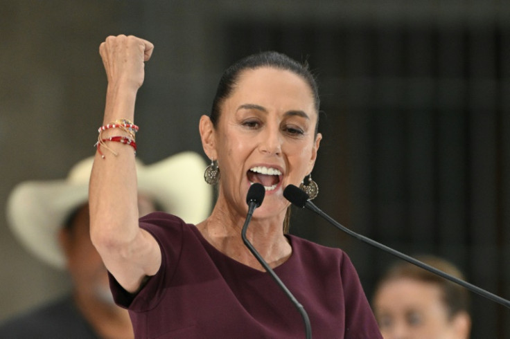 Mexico's ruling-party presidential candidate Claudia Sheinbaum speaks at her campaign closing rally