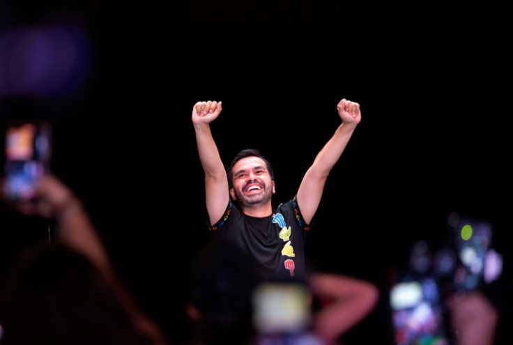 Presidential long-shot Jorge Alvarez Maynez arrives at his closing rally in Mexico City