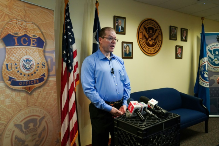 Miguel Vergara, director of the local Office of Enforcement and Removal Operations, addresses the media