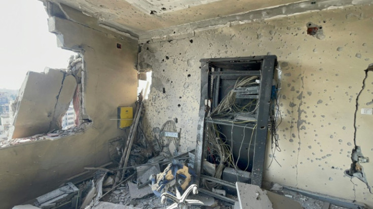 Damage incurred from a November 2, 2023 strike on AFP's Gaza office server room, in Gaza City