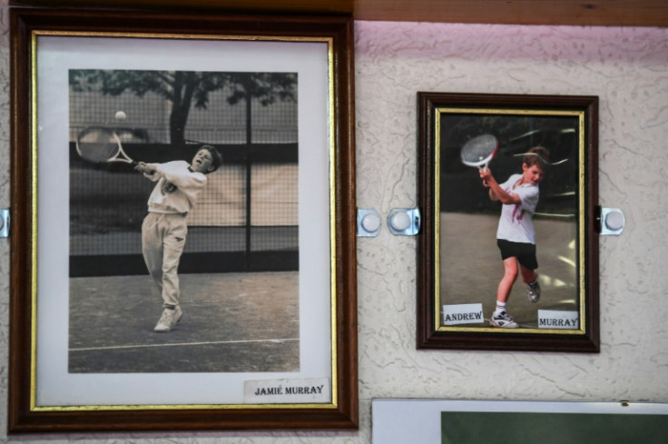 Childhood pictures of Britain's Andy Murray (right) and his brother Jamie are displayed at Dunblane Sports Club