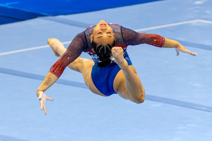 Suni Lee competes in floor exercise at the US Olympic gymnastics trials