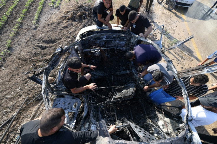 The remains of a car near Tulkarem in the occupied West Bank, after an Israeli strike killed five people