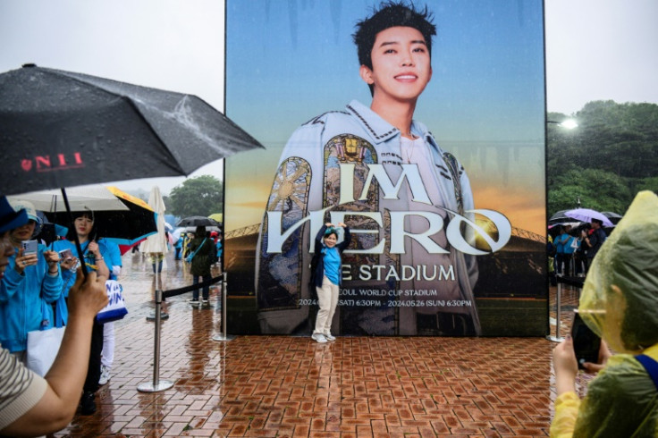Trot star Lim, seen on a poster outside his Seoul stadium show, has reached 10 billion streams on South Korea's Melon streaming platform