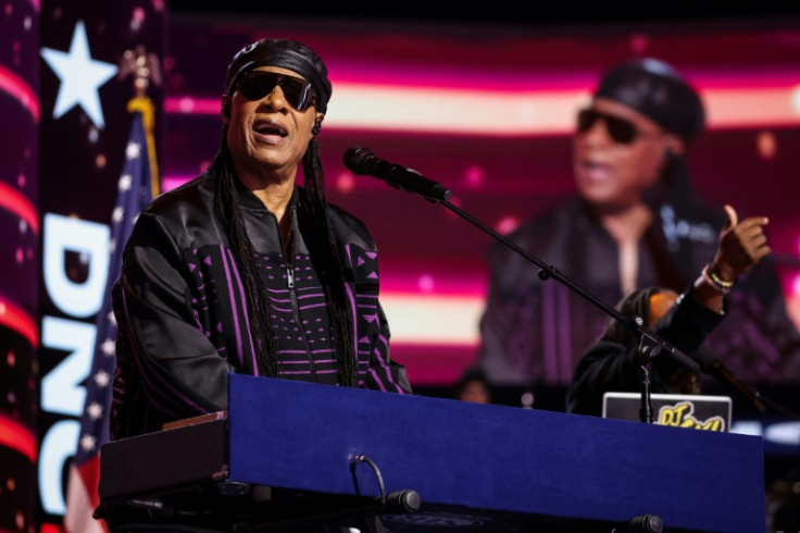 Stevie Wonder performing during the third day of the Democratic National Convention in Chicago