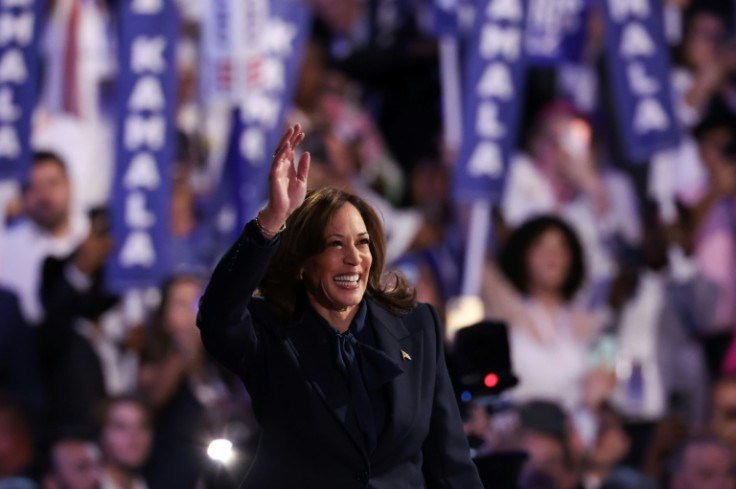 Democratic presidential candidate Kamala Harris arrives on stage to address the party's convention in Chicago