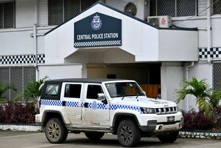 A police car, provided through the China Aid program, is seen in front of the Central Police Station in Honiara, capital city of Solomon Islands on April 16, 2024