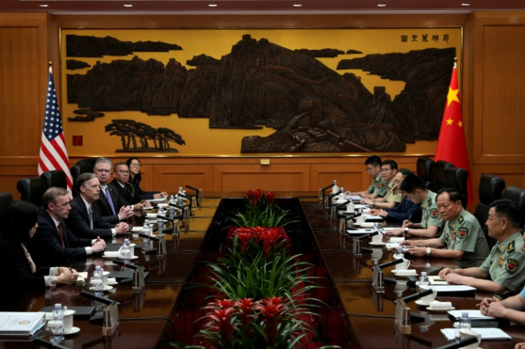 Vice chairman of the CPC Central Military Commission Zhang Youxia (2nd-R) attends a meeting with US National Security Adviser Jake Sullivan (2nd-L) at the Bayi building in Beijing on August 29, 2024.