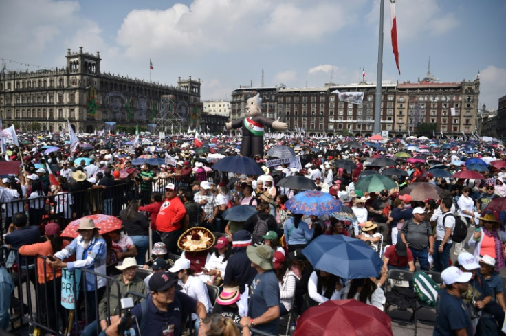 Supporters attend President Andres Manuel Lopez Obrador's presentation of his final government report in Mexico City's Zocalo Square on September 1, 2024