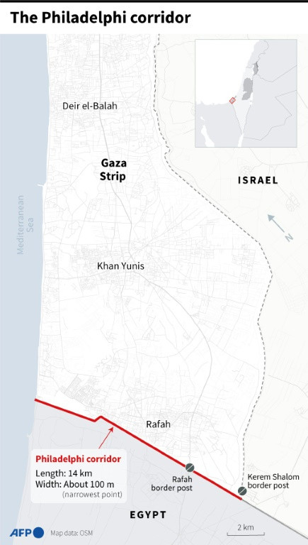Map showing the Philadelphi corridor, a narrow buffer zone along the Gaza Strip's border with Egypt