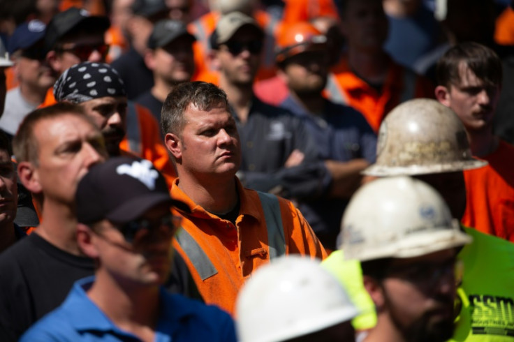 The rally outside the US Steel building in downtown Pittsburgh included US Steel workers and local politicians