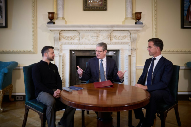 Ukrainian President Volodymyr Zelensky said he laid out his plan to defeat Russian forces as he met UK Prime Minister Keir Starmer and NATO chief Mark Rutte at the start of a whistlestop European tour to secure military aid