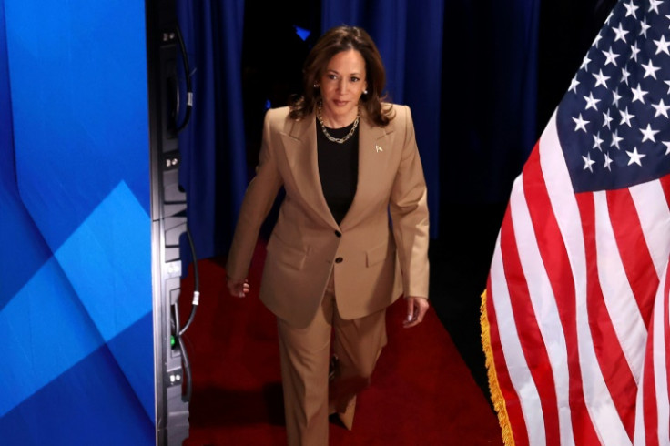 US Vice President Kamala Harris arrives at a town hall in Las Vegas on a campaign swing through battlegrounds Nevada and Arizona in a bit to win over Latino voters