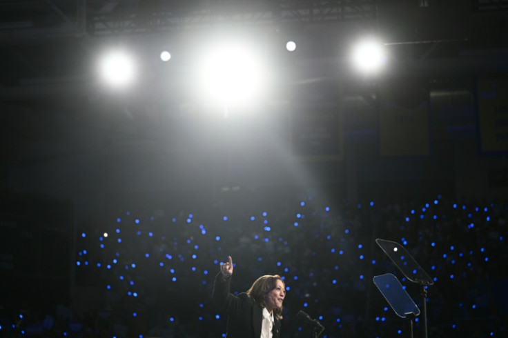 US Democratic presidential candidate Kamala Harris speaks at a rally in Greenville, North Carolina on October 13, 2024