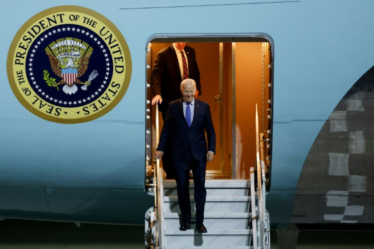 US President Joe Biden disembarks from Air Force One at Berlin-Brandenburg Airport late on October 17, 2024