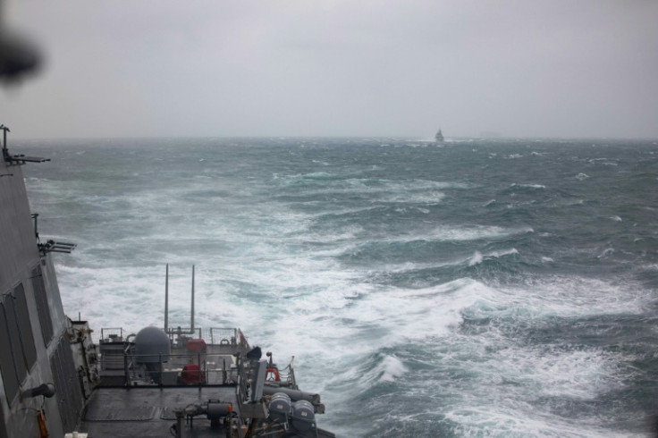 A handout photo taken on October 20 by the US Navy shows the USS Higgins (foreground) and Royal Canadian Navy frigate HMCS Vancouver in the Taiwan Strait