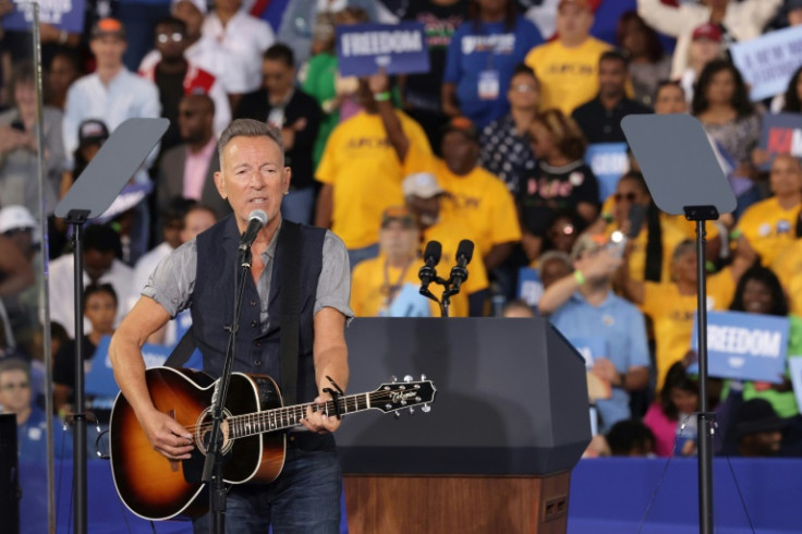 Bruce Springsteen performs during a campaign event in Atlanta, Georgia, for Democratic presidential nominee Kamala Harris
