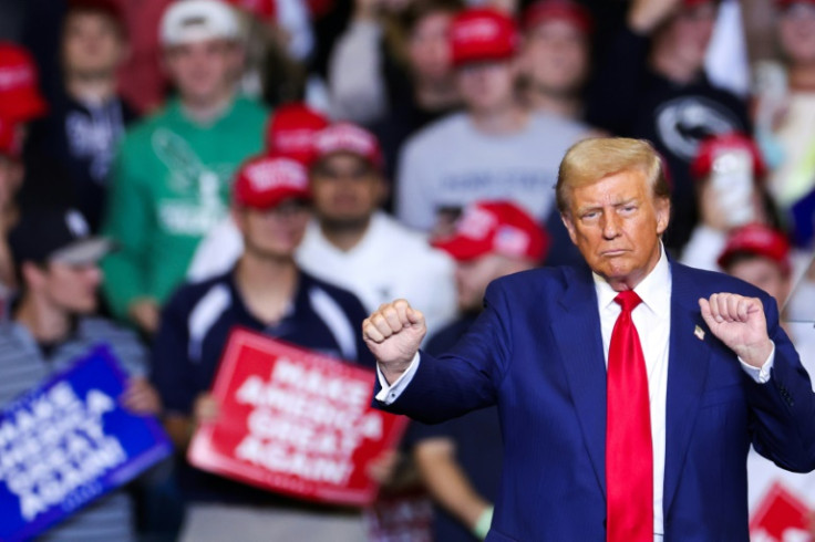 Former US president Donald Trump campaigns in State College, Pennsylvania on October 26, 2024