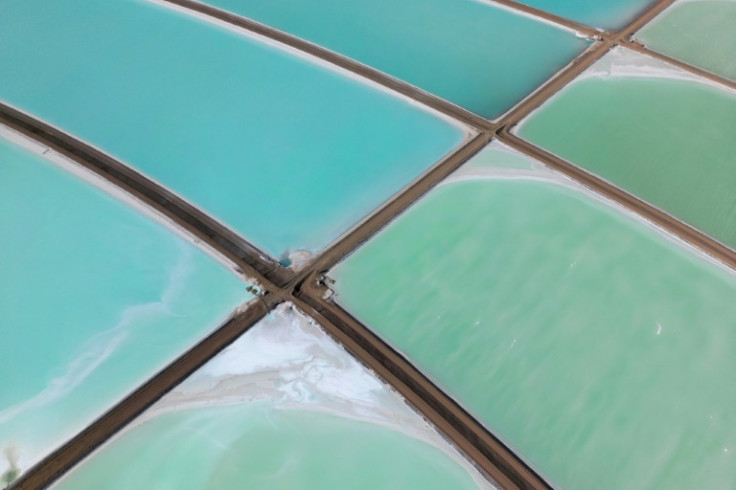 Evaporation pools for lithium extraction in Argentina's Salar de Olaroz salt flat in Jujuy province, seen on July 1, 2024
