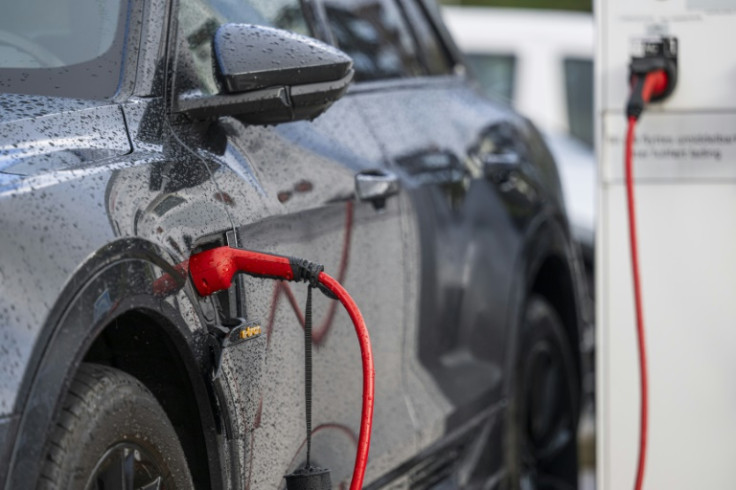 An electric vehicle made by German car maker Audi is charged near the Norwegian capital Oslo, on September 25, 2024