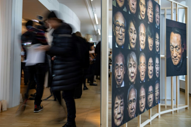 Portraits of 'hibakusha' (survivors) by Magnum photographer Antoine d'Agata at an exhibition in honour of Nihon Hidankyo's work at the Nobel Peace Center in Oslo on December 9, 2024