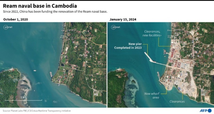 Satellite pictures showing the develoment of the Ream navel base in Cambodia