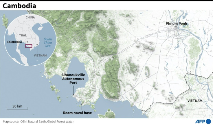 Map showing the Ream naval base and Sihanoukville Autonomous Port in Cambodia