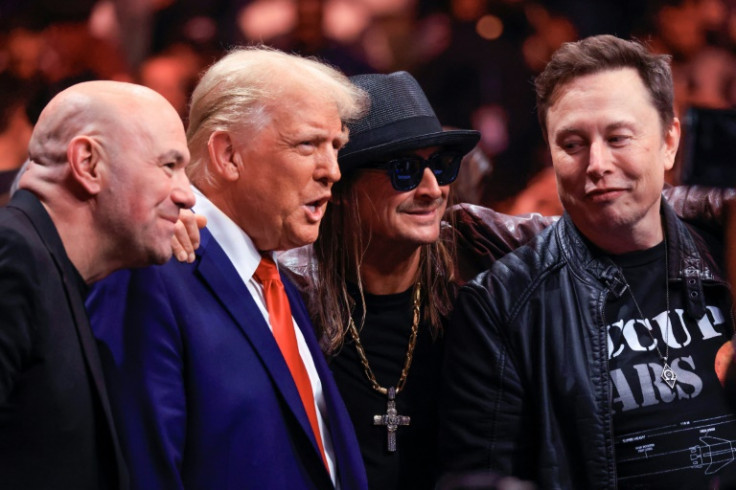 X owner Elon Musk (R) has drawn close to Donald Trump (2nd L)
